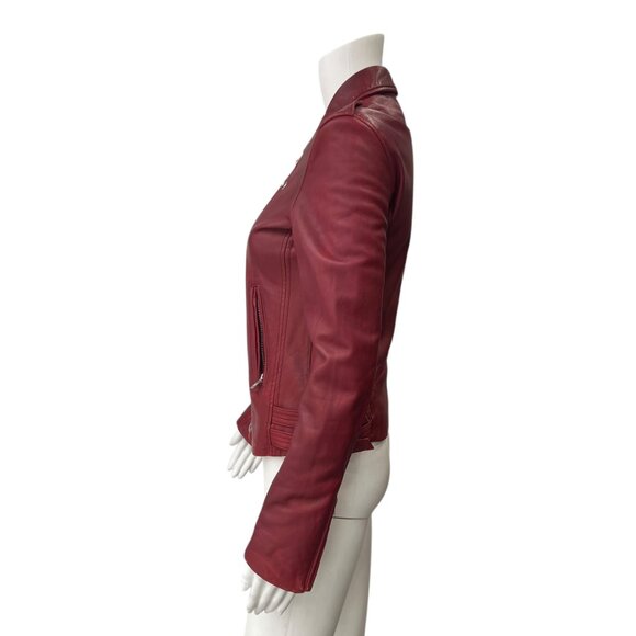 $1200 IRO Red Leather Han Slim Cropped Zip Moto Jacket size 2/IT 38 - Picture 11 of 15